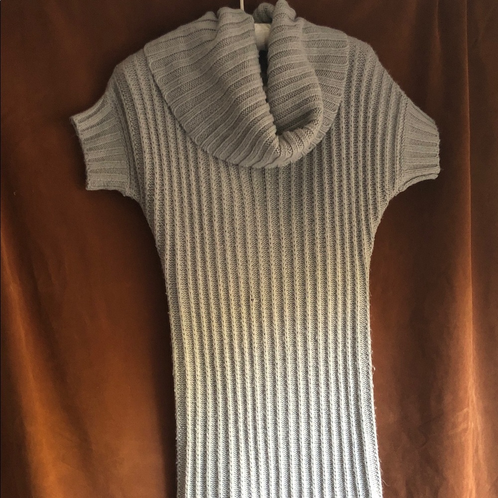 Decree Gray Ribbed Cowl Neck Sweater Tunic